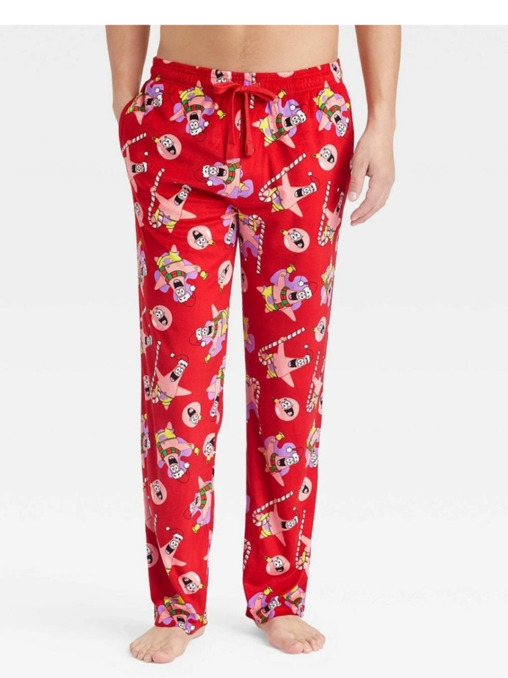 Spongebob squarepants patrick star red christmas print fleece men’s pajama pants